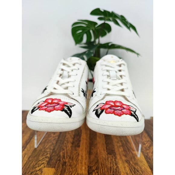 Kate Spade Women's Everhart Floral Leather Embroidered White Sneakers Size 6.5M - Picture 2 of 10